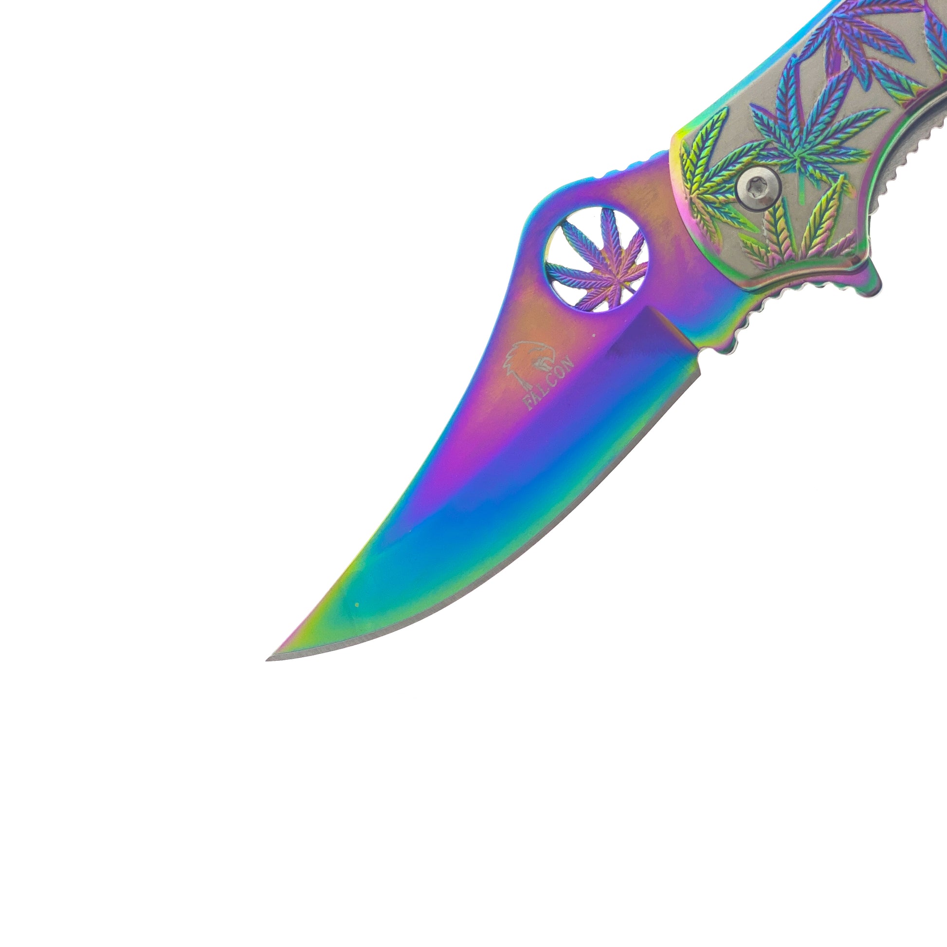 Falcon 7.5" Spring Assisted Knife w/ Rainbow ABS Marijuana Design