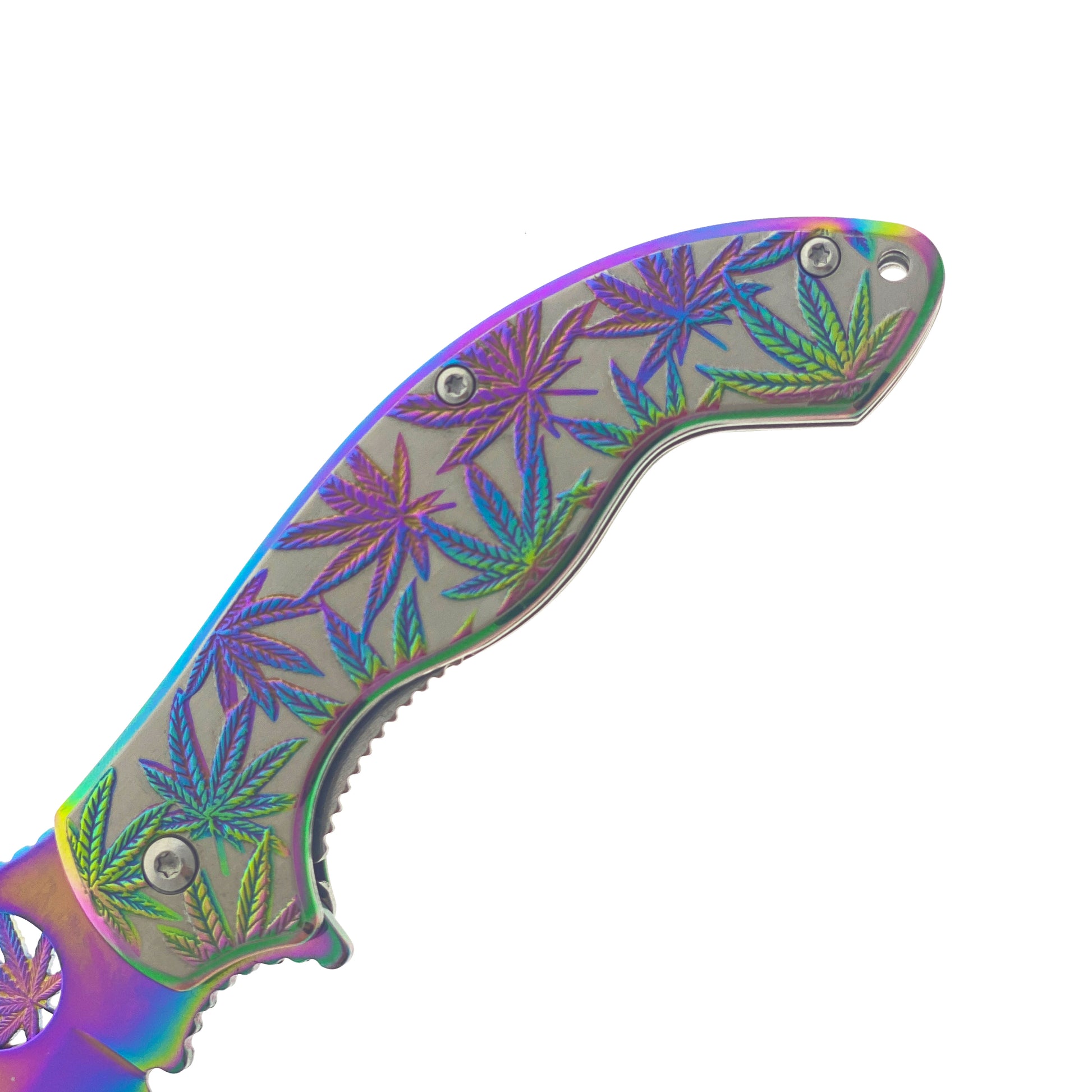 Falcon 7.5" Spring Assisted Knife w/ Rainbow ABS Marijuana Design