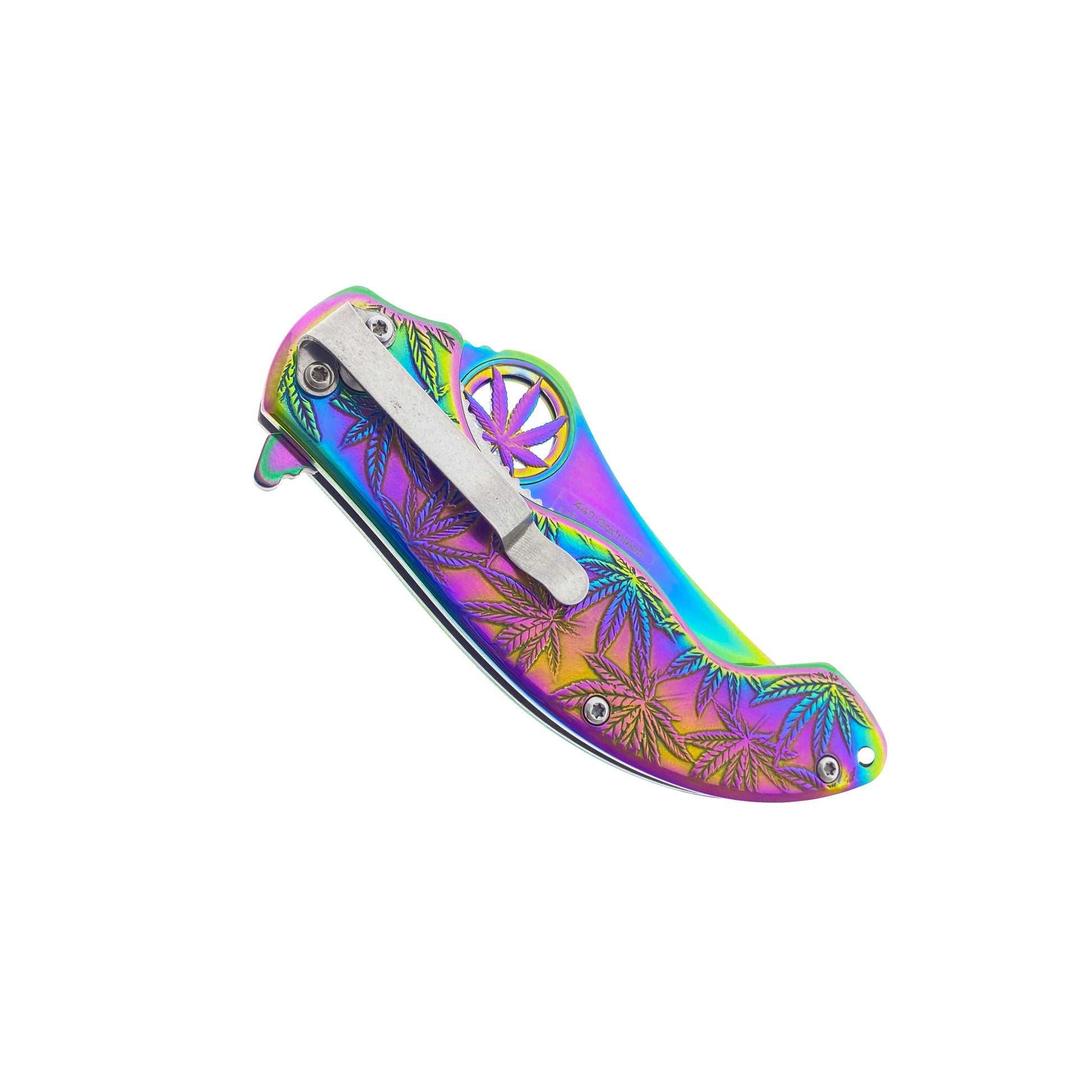 Falcon 7.5" Spring Assisted Knife w/ Rainbow ABS Marijuana Design