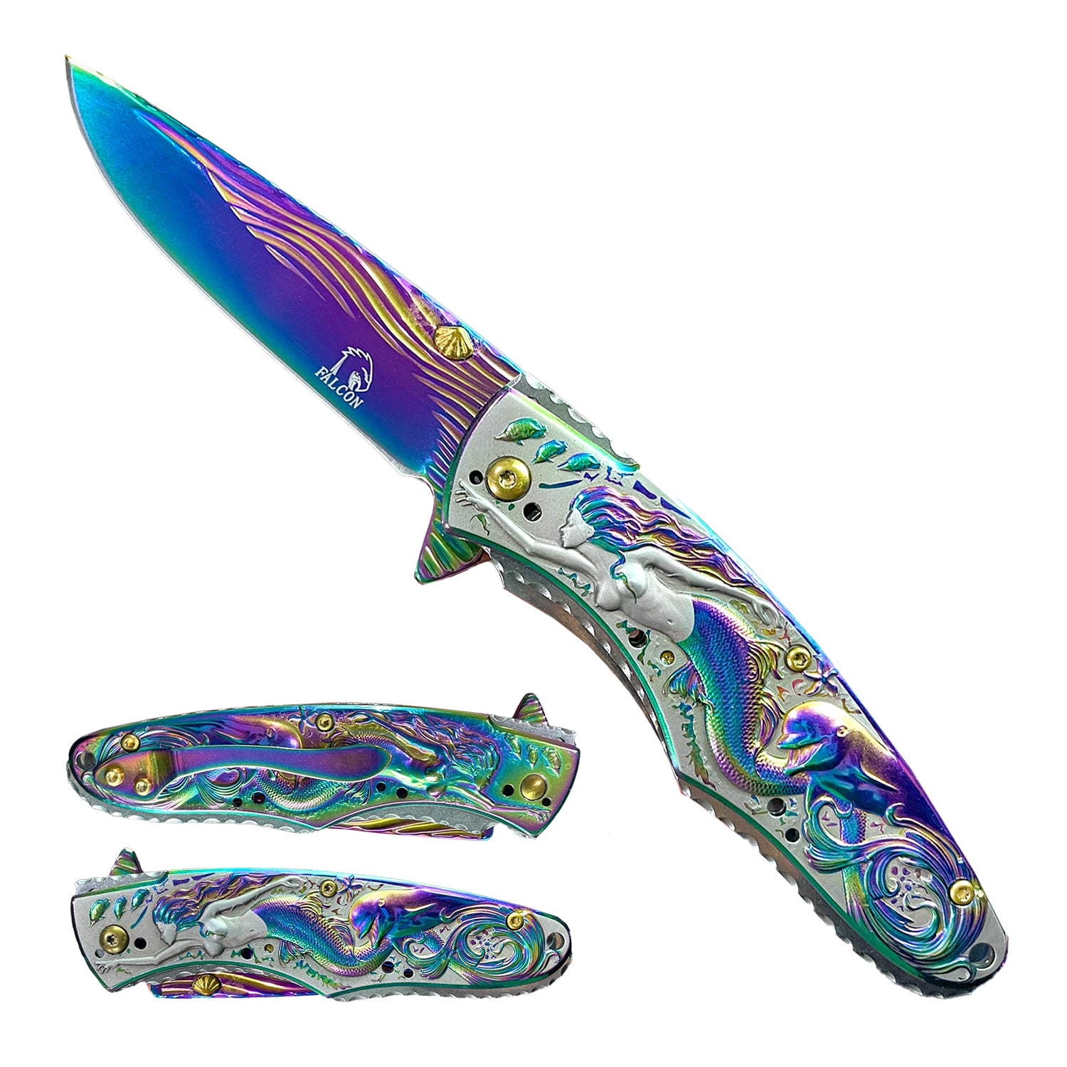 Falcon 8" Overall Knife W/ Rainbow Mermaid Design