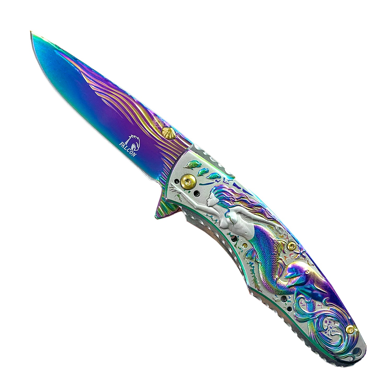 Falcon 8" Overall Knife W/ Rainbow Mermaid Design