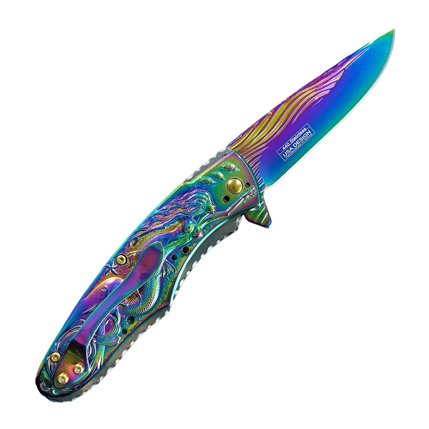 Falcon 8" Overall Knife W/ Rainbow Mermaid Design