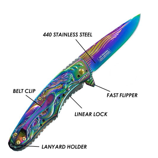 Falcon 8" Overall Knife W/ Rainbow Mermaid Design