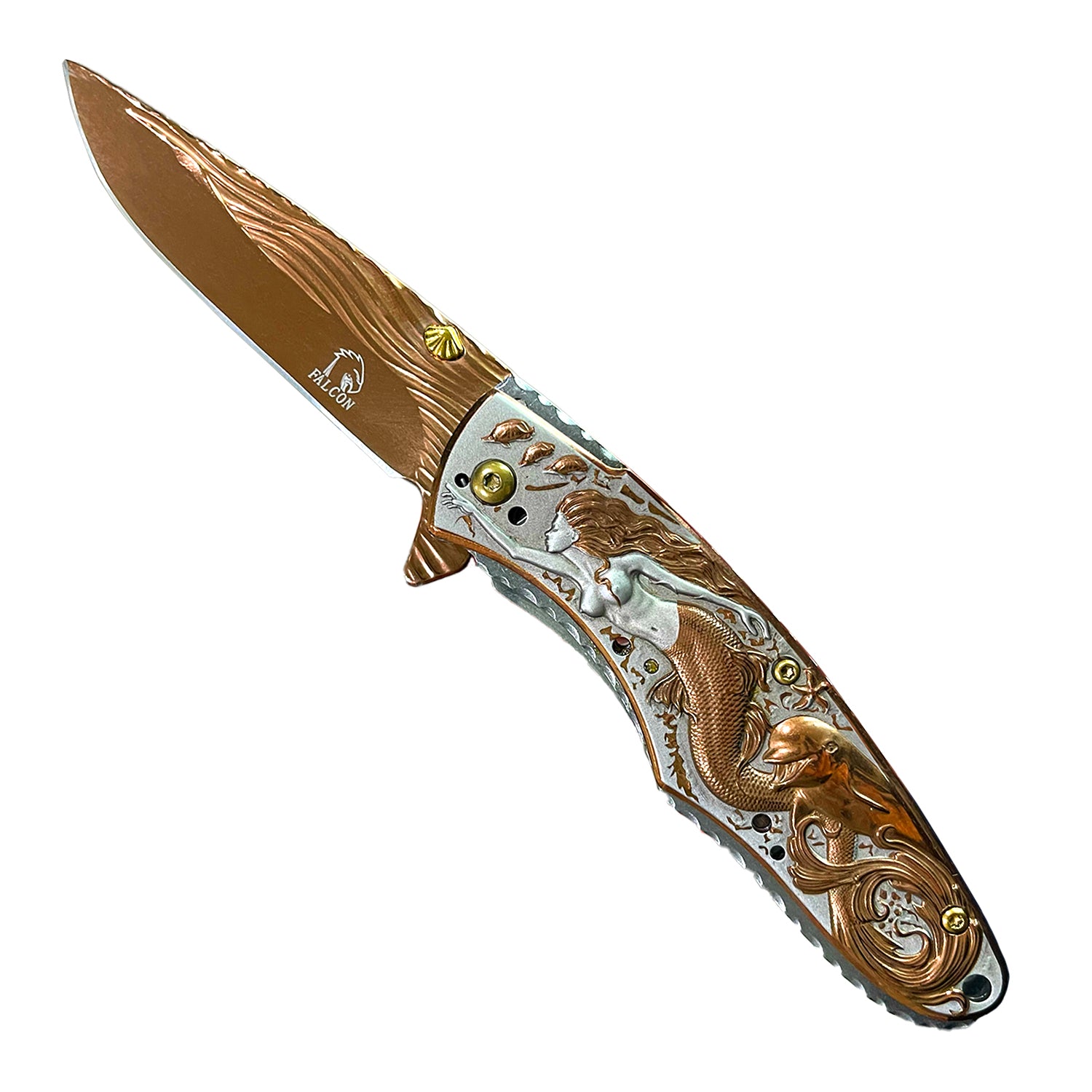 Falcon 8" Overall Knife W/ Rose Gold Mermaid Design