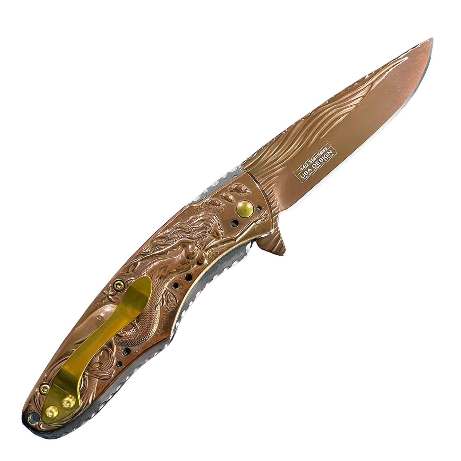 Falcon 8" Overall Knife W/ Rose Gold Mermaid Design