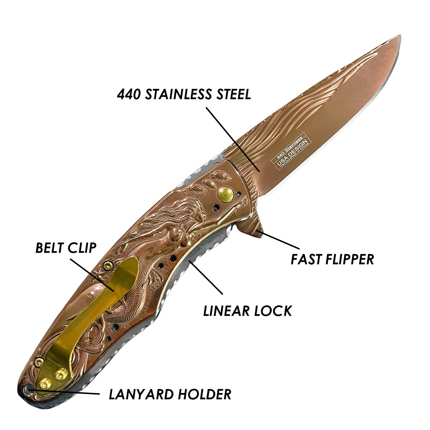 Falcon 8" Overall Knife W/ Rose Gold Mermaid Design