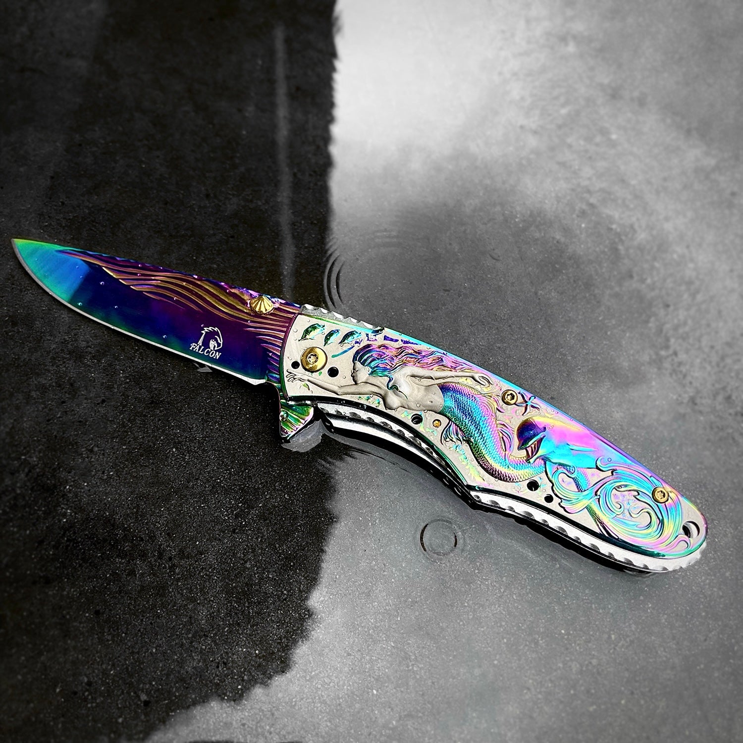 Falcon 8" Overall Knife W/ Rainbow Mermaid Design