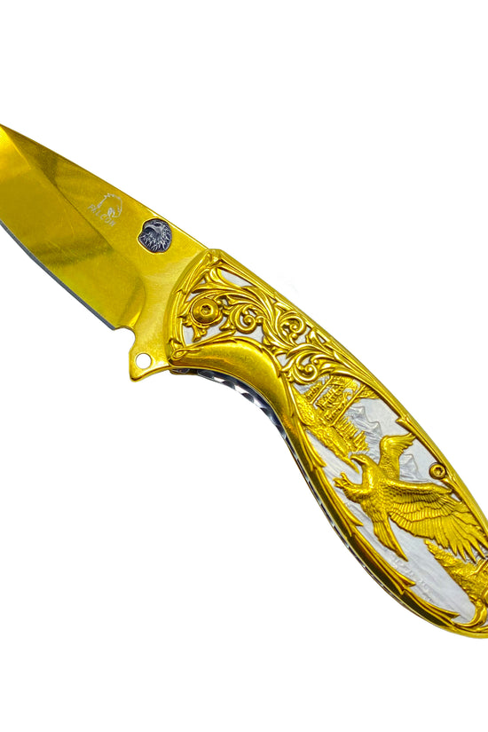 Falcon Gold Spring Assisted Knife with Artistic Design