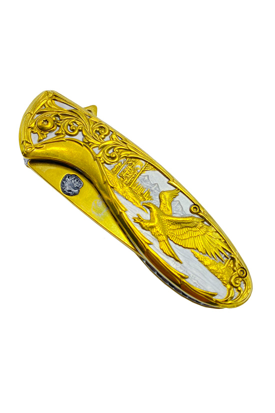 Falcon Gold Spring Assisted Knife with Artistic Design