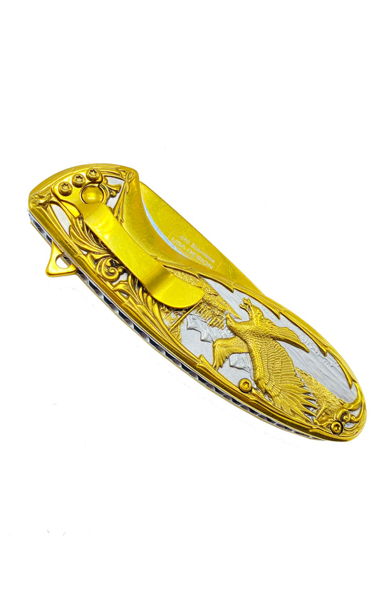 Falcon Gold Spring Assisted Knife with Artistic Design