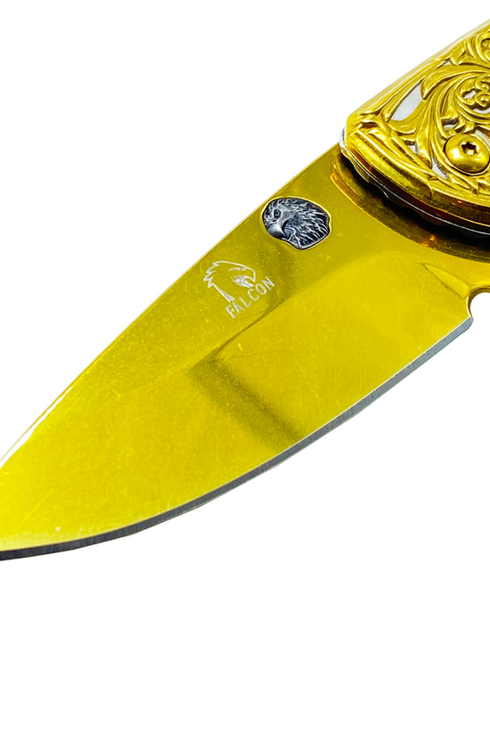 Falcon Gold Spring Assisted Knife with Artistic Design