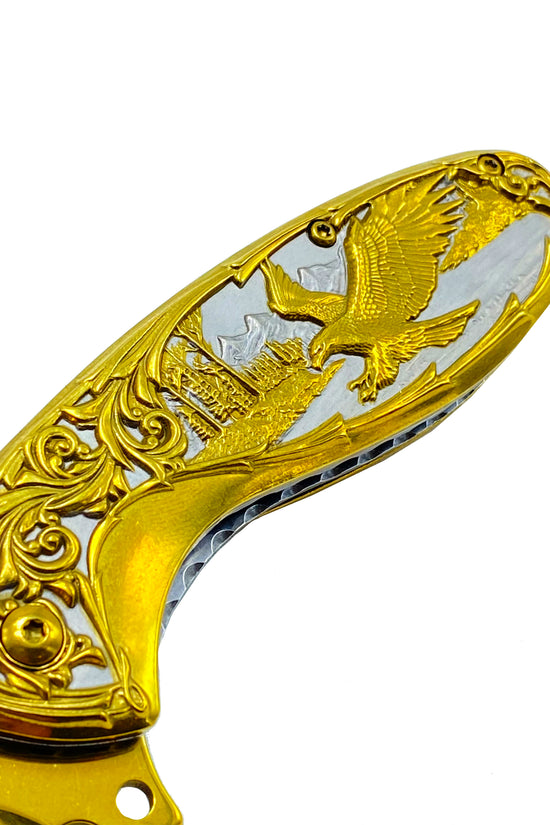 Falcon Gold Spring Assisted Knife with Artistic Design