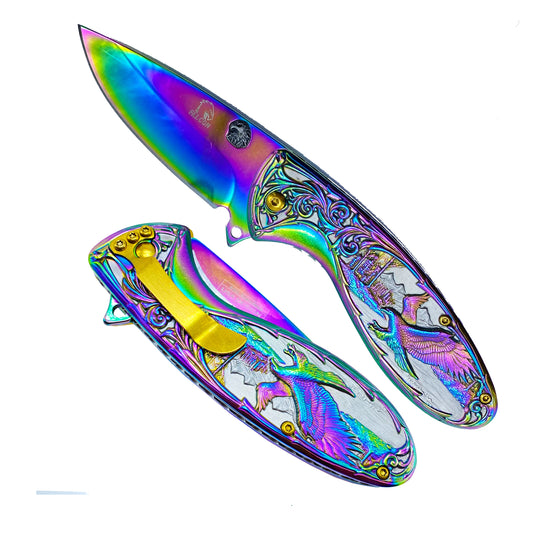 Falcon 7" Rainbow Eagle and Ornate Spring Assisted Knife