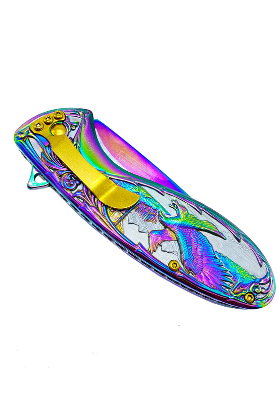 Falcon 7" Rainbow Eagle and Ornate Spring Assisted Knife