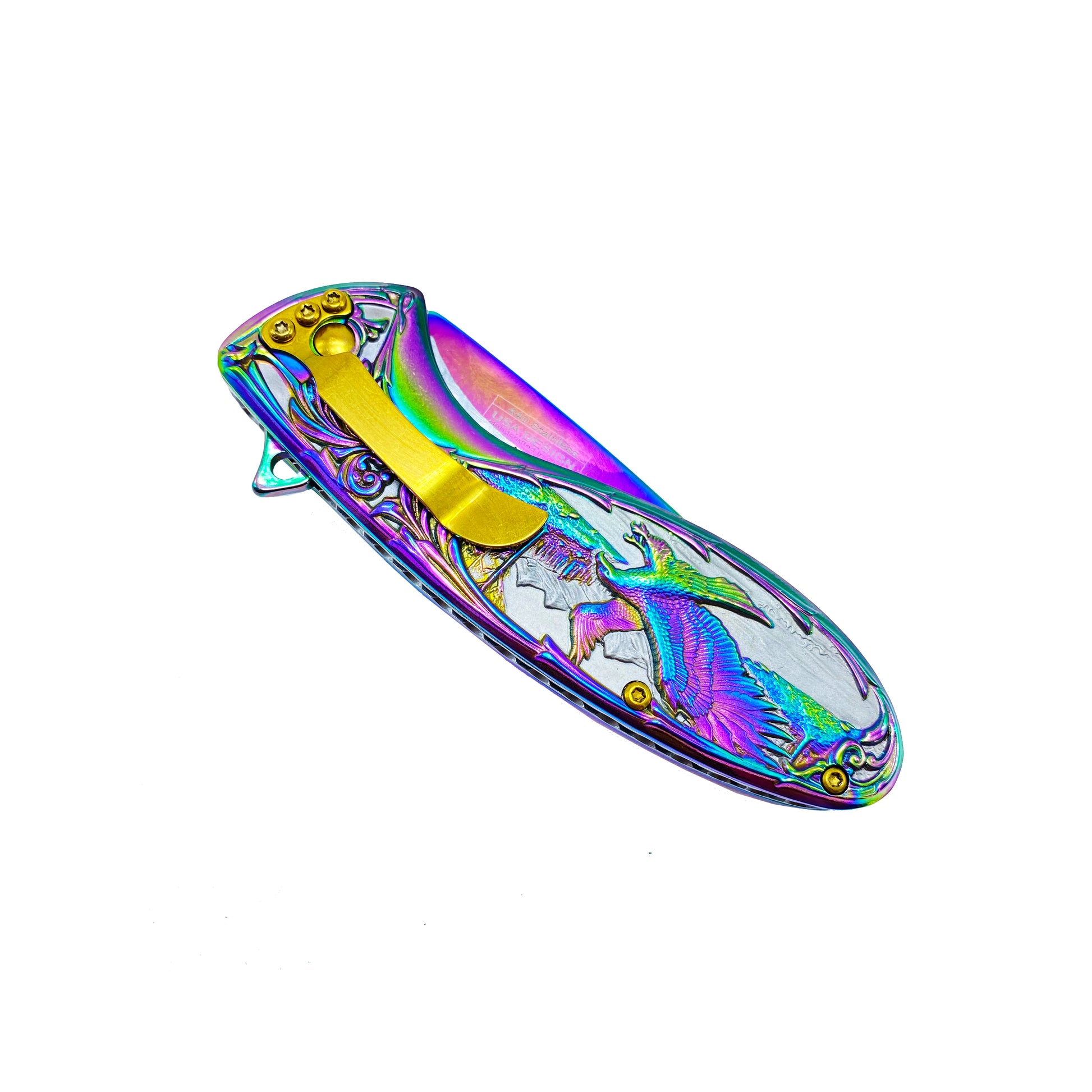 Falcon 7" Rainbow Eagle and Ornate Spring Assisted Knife