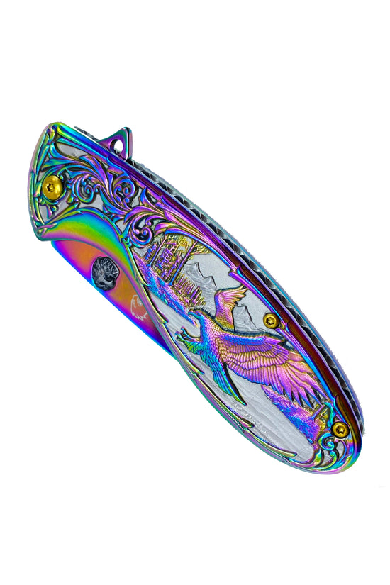 Falcon 7" Rainbow Eagle and Ornate Spring Assisted Knife