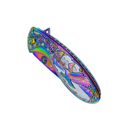 Falcon 7" Rainbow Eagle and Ornate Spring Assisted Knife