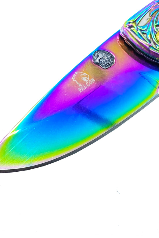 Falcon 7" Rainbow Eagle and Ornate Spring Assisted Knife