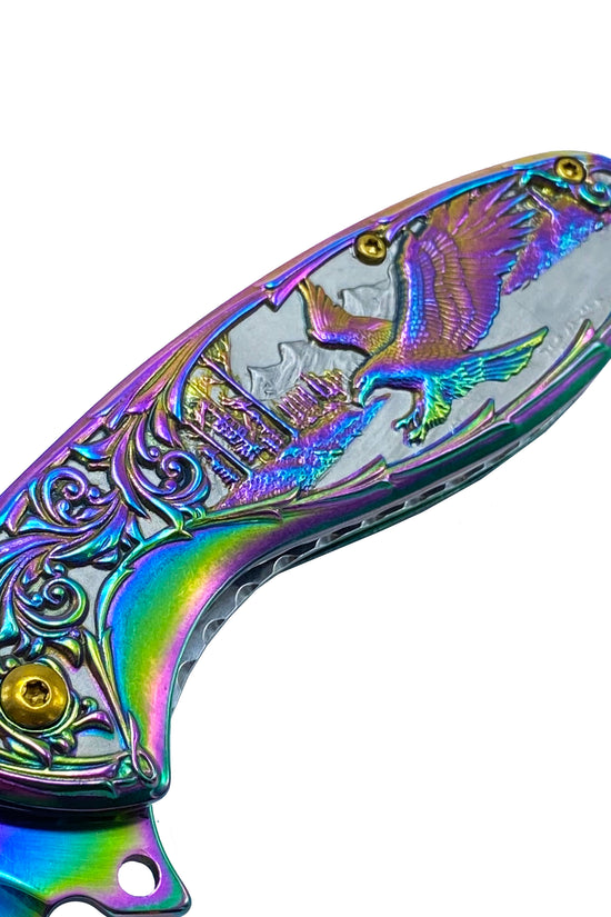 Falcon 7" Rainbow Eagle and Ornate Spring Assisted Knife