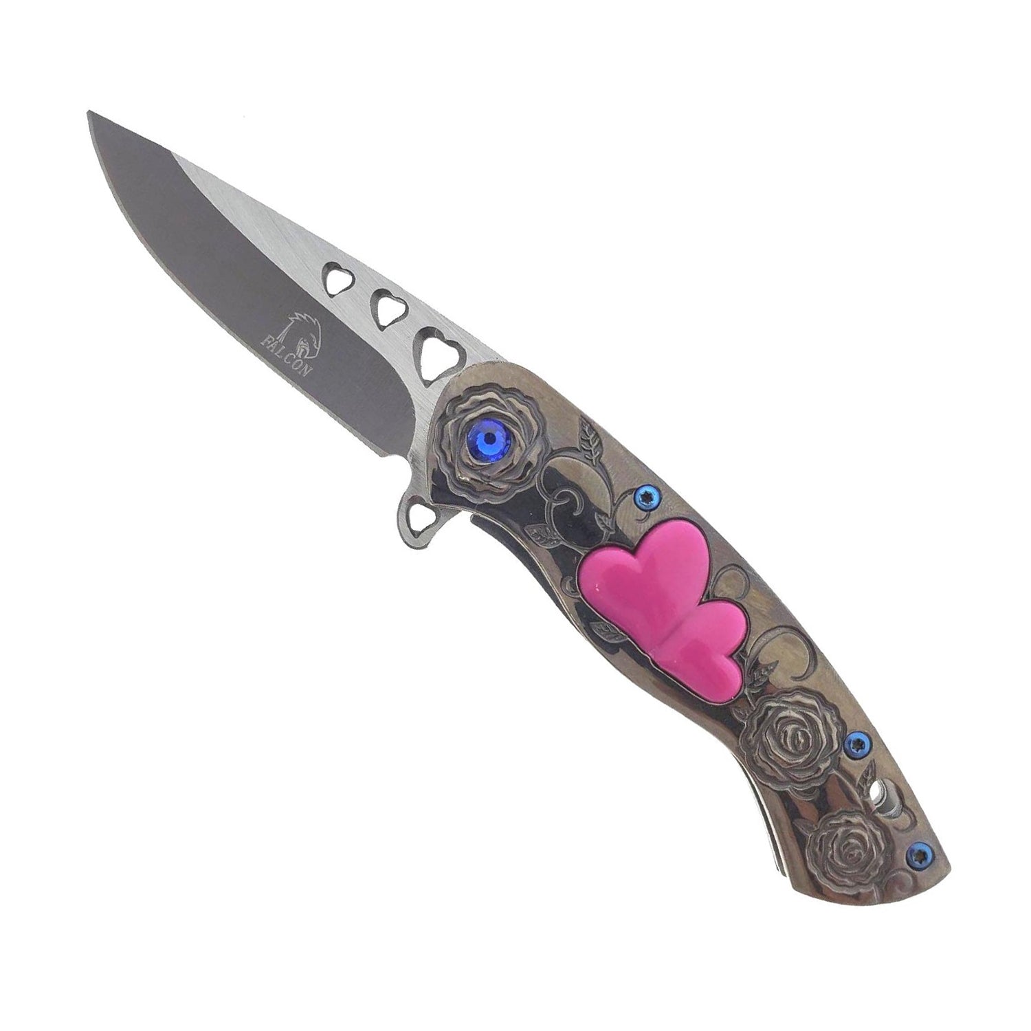 Falcon 7" Overall in Length Gray Handle w/ Pink Heart