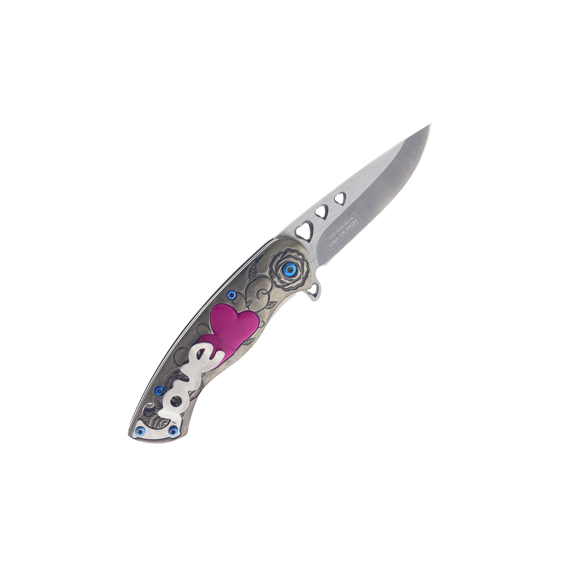 Falcon 7" Overall in Length Gray Handle w/ Pink Heart