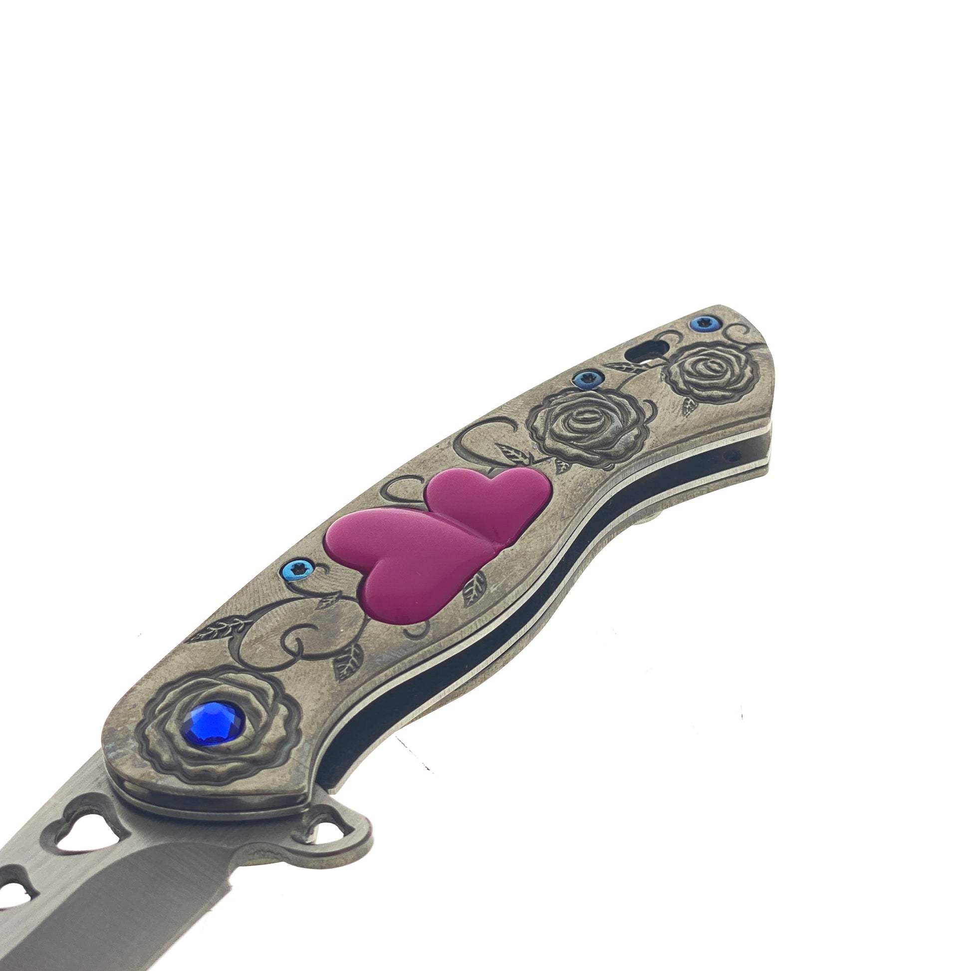 Falcon 7" Overall in Length Gray Handle w/ Pink Heart