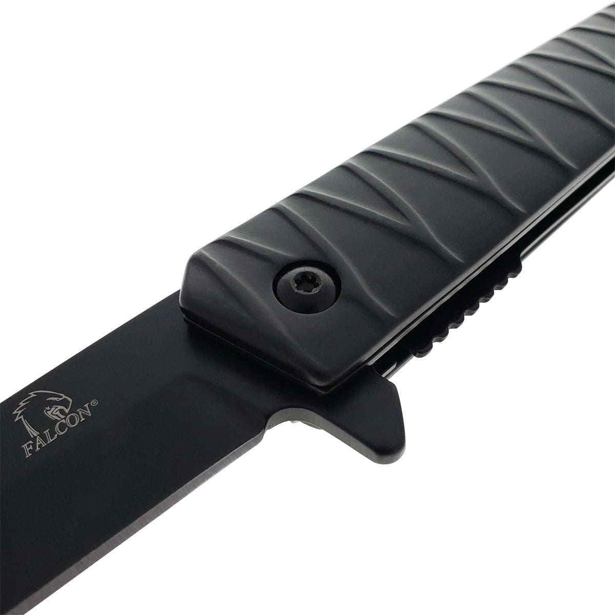 Falcon 7.75" Black Tanto Blade Spring Assisted Pocket Knife