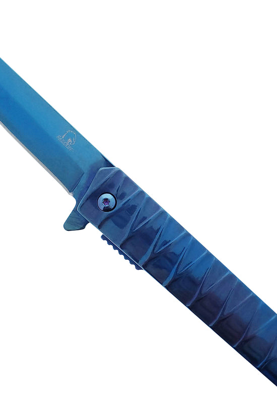 Falcon 7.75" Blue Tanto Blade Spring Assisted Pocket Knife