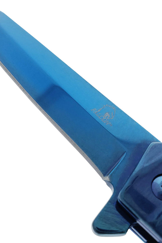 Falcon 7.75" Blue Tanto Blade Spring Assisted Pocket Knife