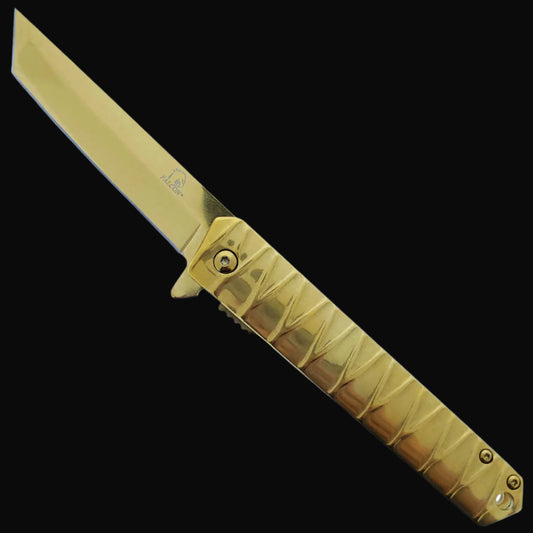 Falcon Knives for Sale -  7.75" Gold Tanto Spring Pocket Knife