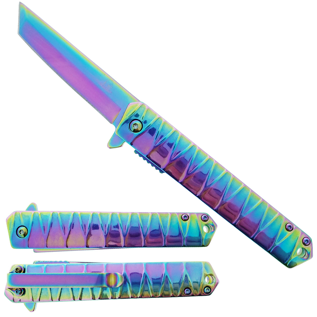 Falcon 7.75" Rainbow Tanto Blade Folding Knife