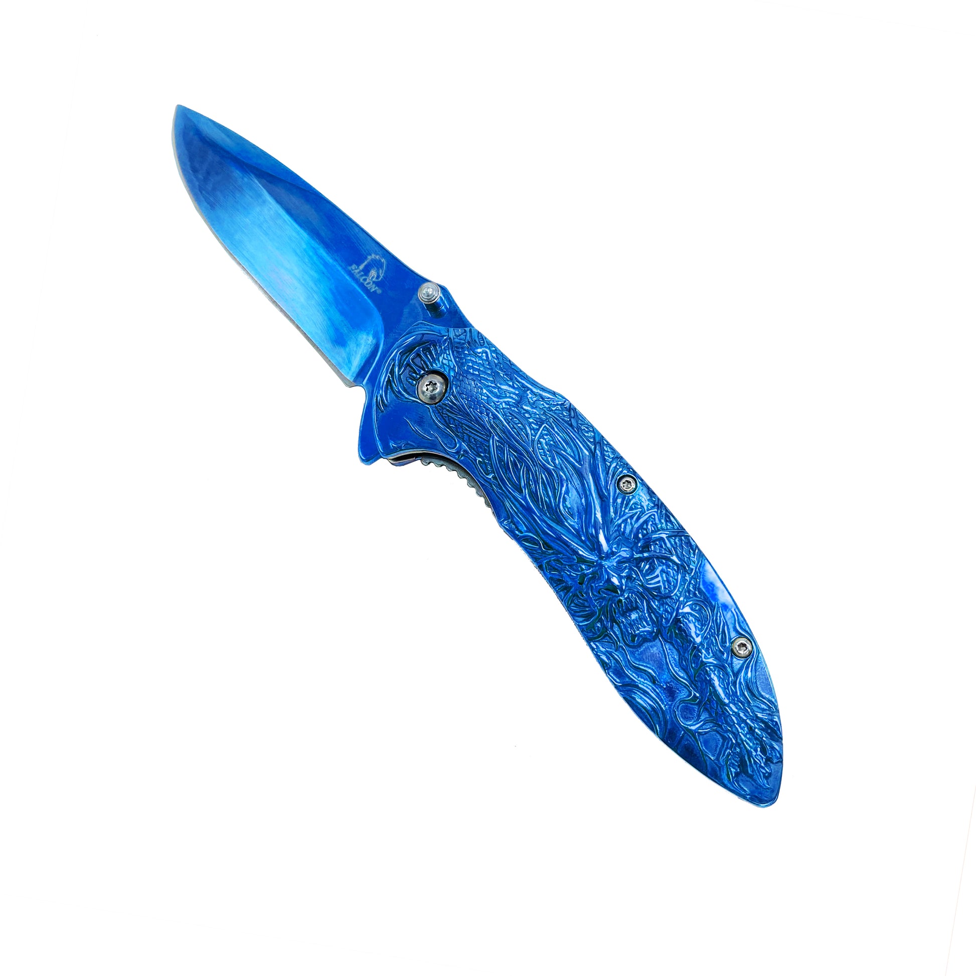 3" Blue Titanium Blade 4.75" Blue Steel Handle