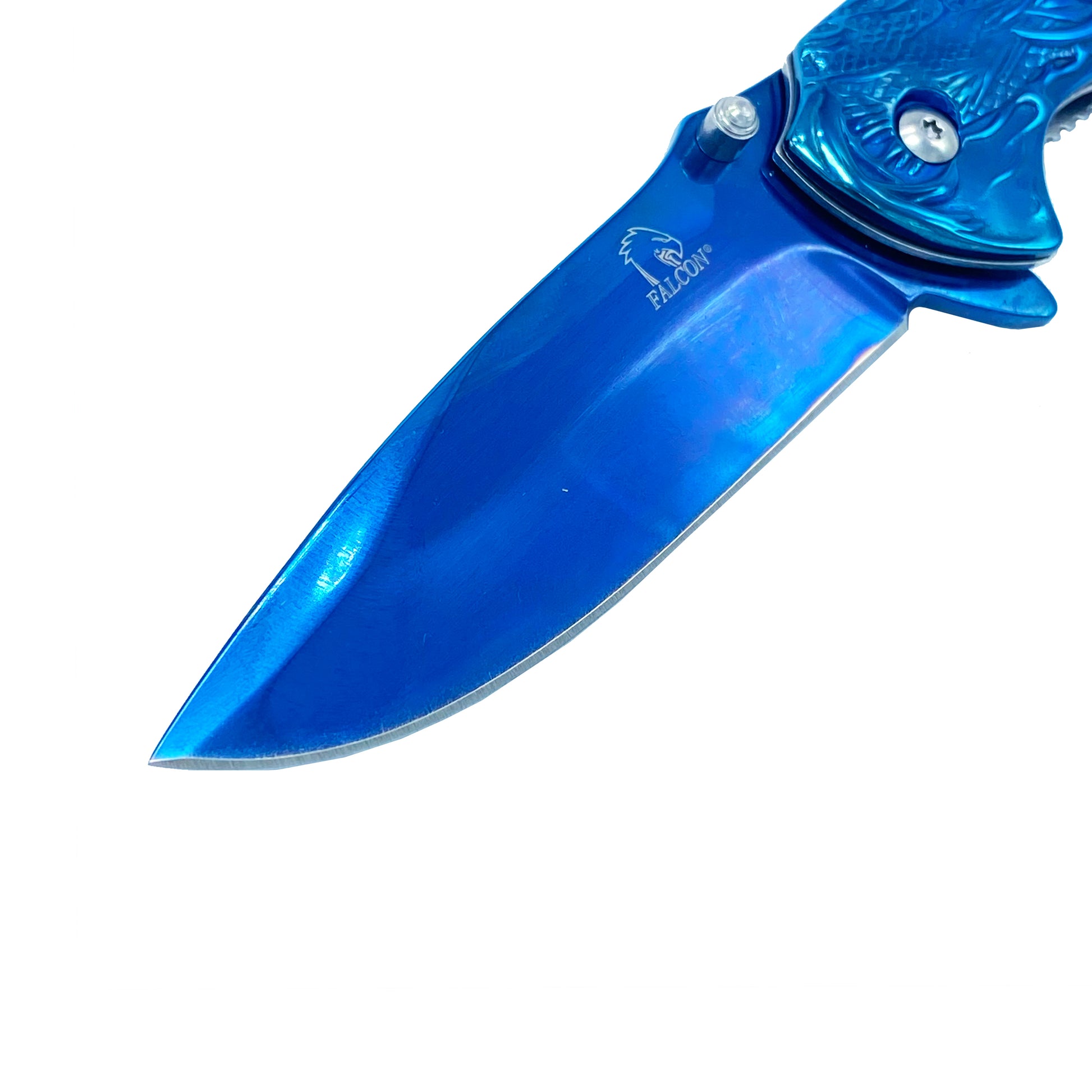 3" Blue Titanium Blade 4.75" Blue Steel Handle