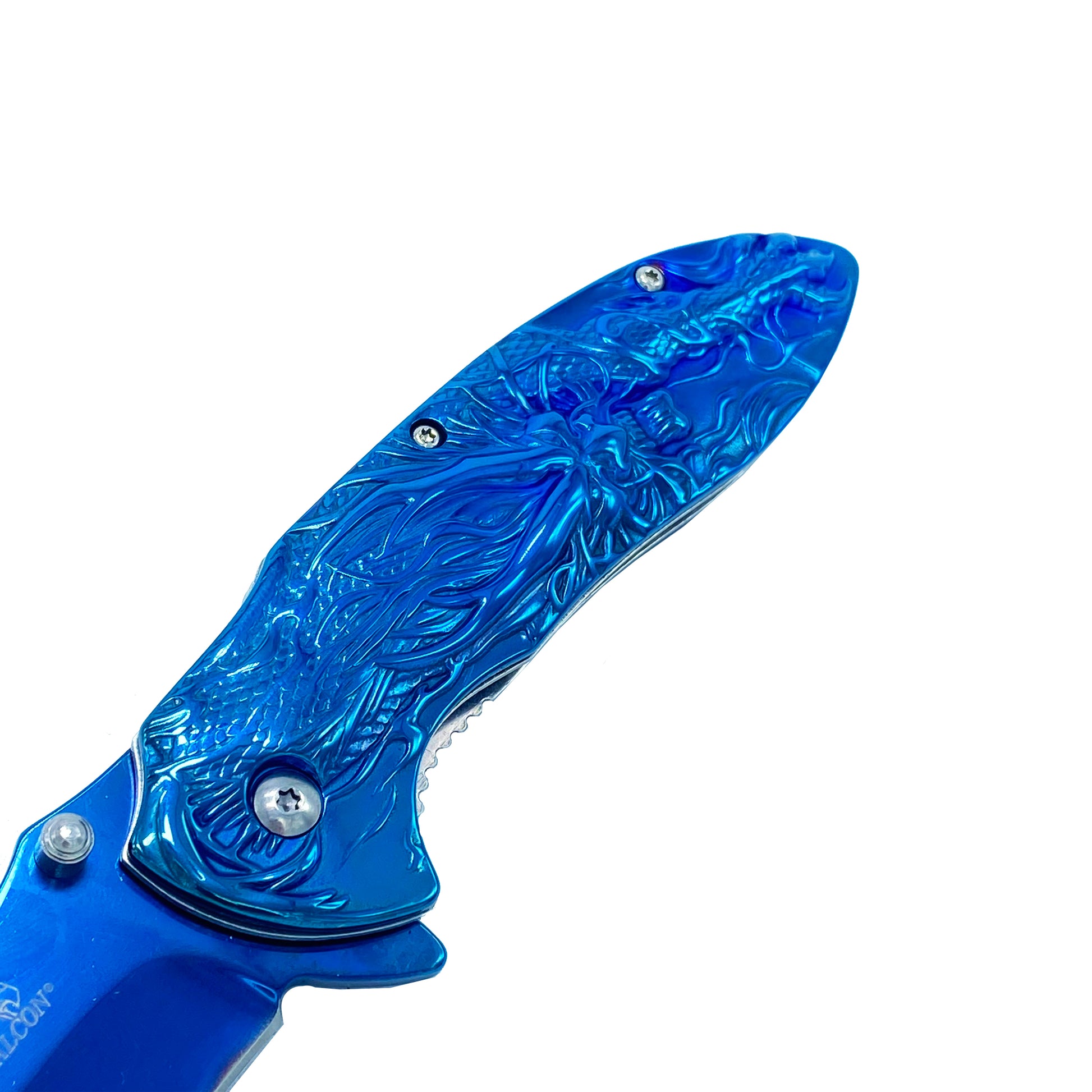 3" Blue Titanium Blade 4.75" Blue Steel Handle