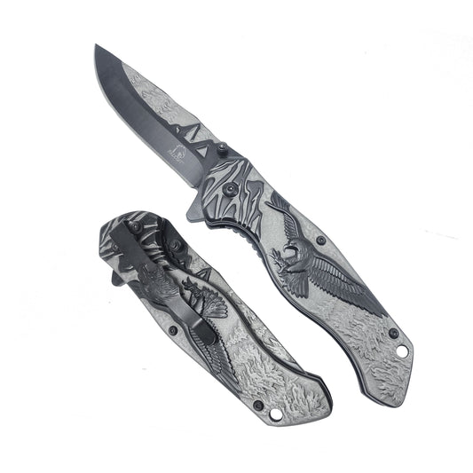 Falcon 8-Inch Spring-Assisted Knife, Gray & Black Eagle Design | KS3778BK