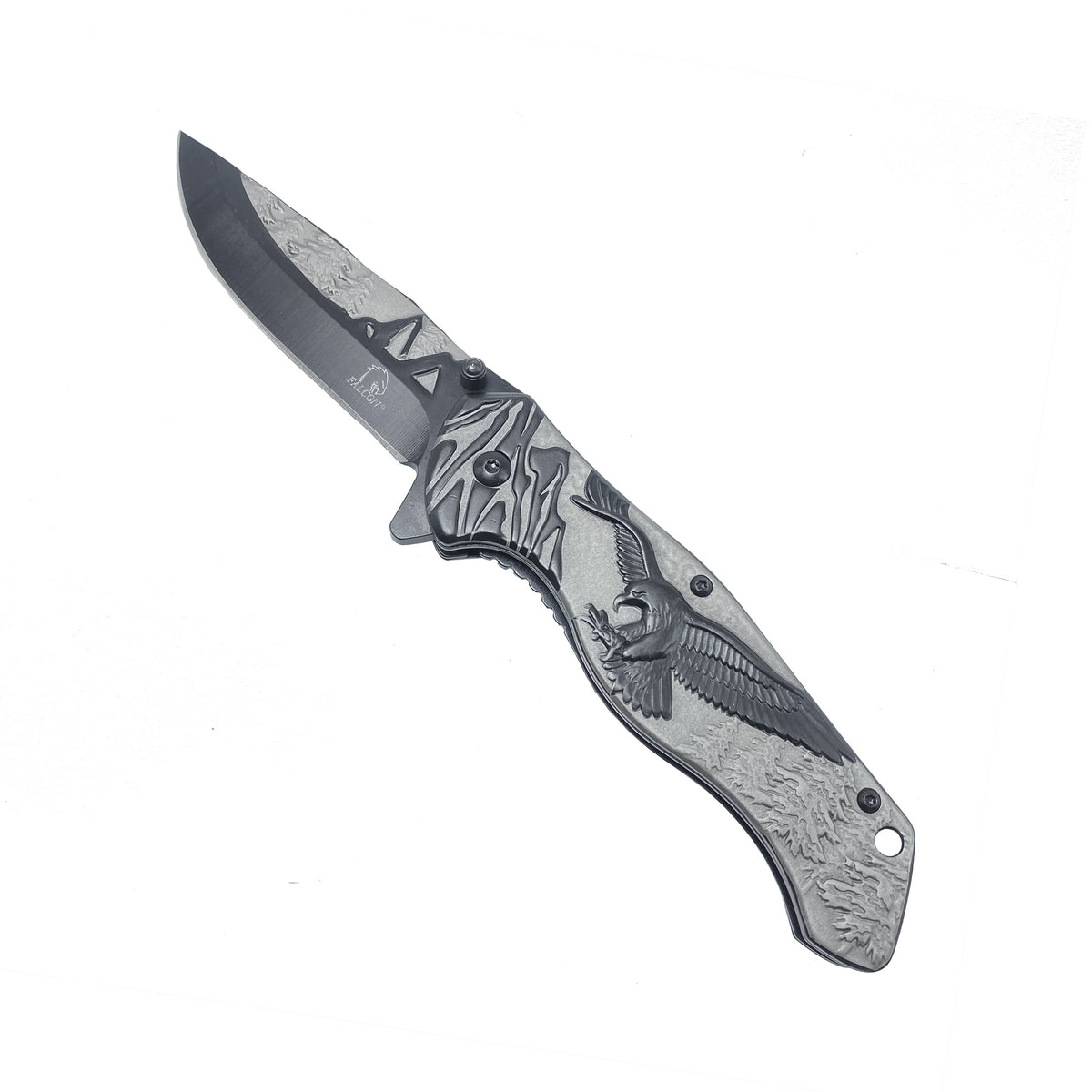 Falcon 8-Inch Spring-Assisted Knife, Gray & Black Eagle Design | KS3778BK