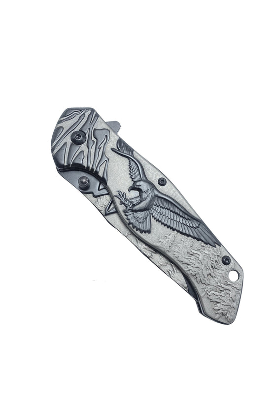 Falcon 8-Inch Spring-Assisted Knife, Gray & Black Eagle Design | KS3778BK