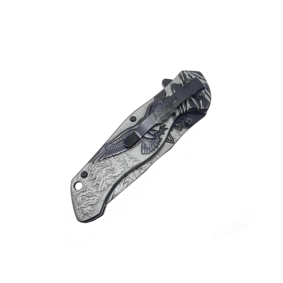 Falcon 8-Inch Spring-Assisted Knife, Gray & Black Eagle Design | KS3778BK
