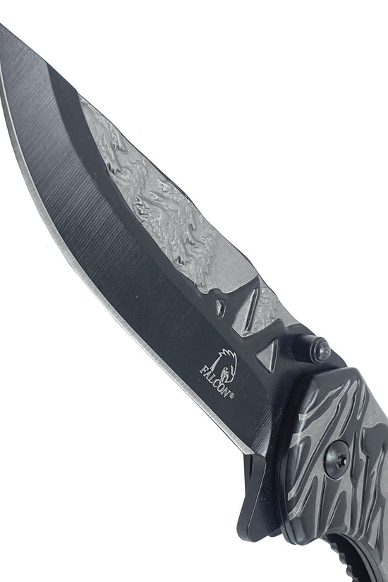 Falcon 8-Inch Spring-Assisted Knife, Gray & Black Eagle Design | KS3778BK