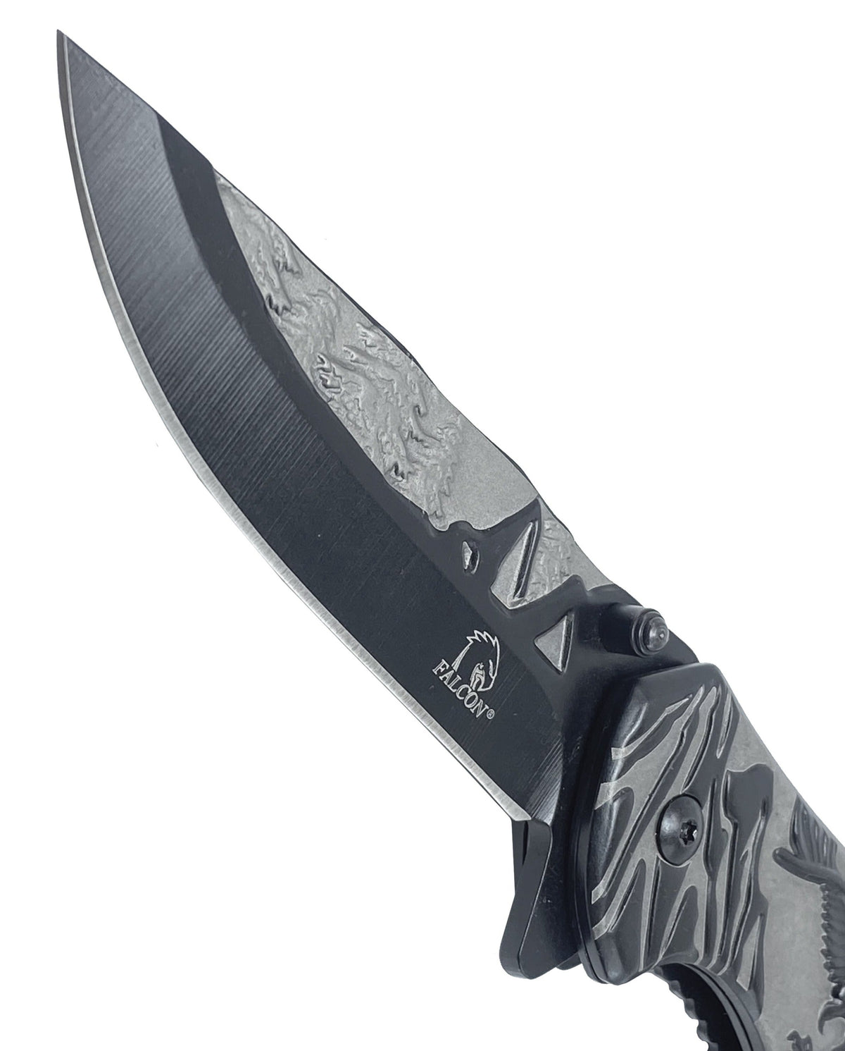 Falcon 8-Inch Spring-Assisted Knife, Gray & Black Eagle Design | KS3778BK