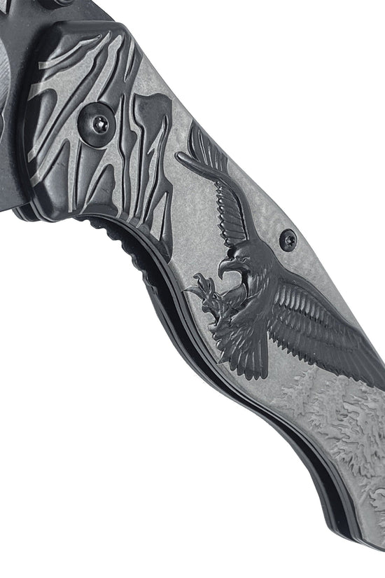 Falcon 8-Inch Spring-Assisted Knife, Gray & Black Eagle Design | KS3778BK