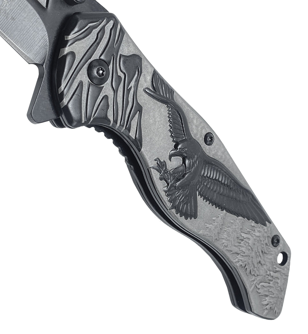 Falcon 8-Inch Spring-Assisted Knife, Gray & Black Eagle Design | KS3778BK