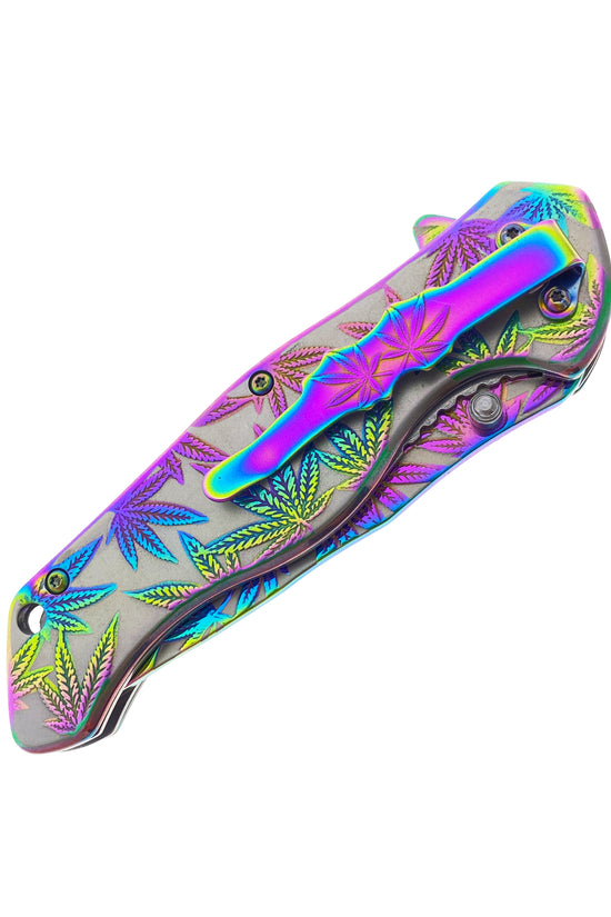 Falcon Rainbow Marijuana Pocket Knife - Spring Assisted