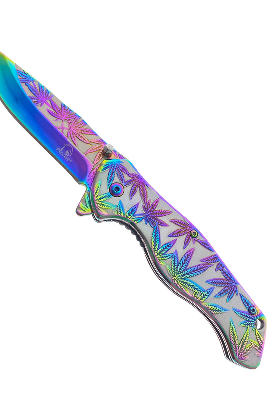 Falcon Rainbow Marijuana Pocket Knife - Spring Assisted