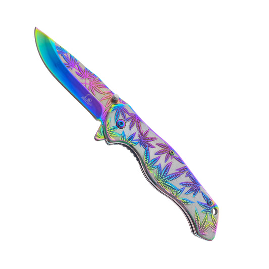 Falcon Rainbow Marijuana Pocket Knife - Spring Assisted