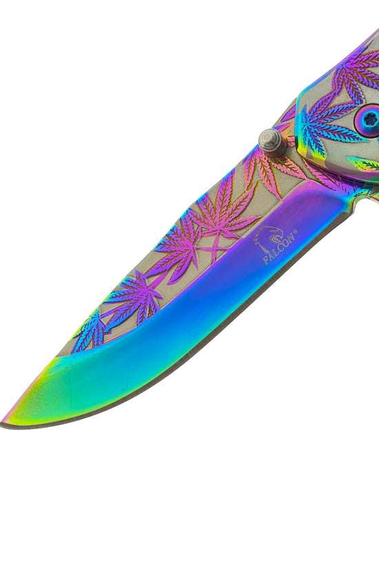 Falcon Rainbow Marijuana Pocket Knife - Spring Assisted