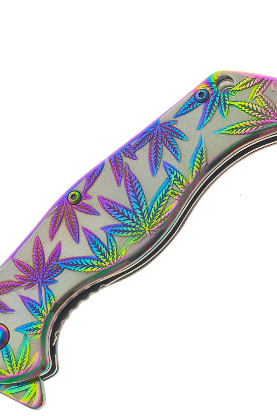 Falcon Rainbow Marijuana Pocket Knife - Spring Assisted