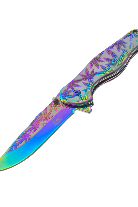 Falcon Rainbow Marijuana Pocket Knife - Spring Assisted