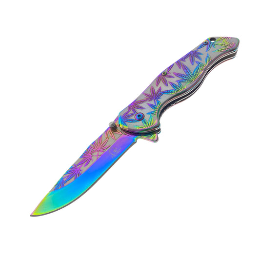 Falcon Rainbow Marijuana Pocket Knife - Spring Assisted