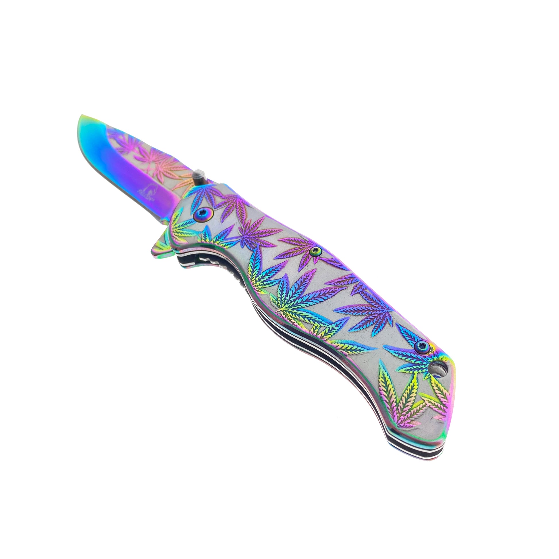 8" Overall Knife w Rainbow Marijuana Design